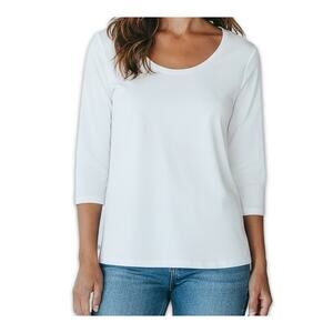 Belle Kim Gravel Primabelle Top Set White Stretch 3/4 Sleeve XS New